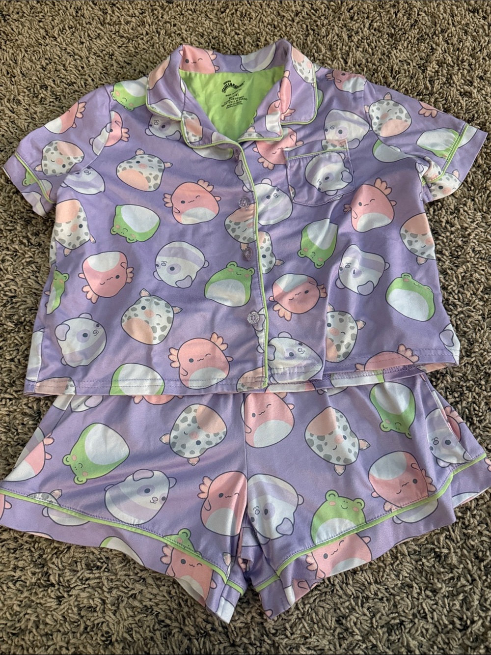Squishmallows Lavender Short-Sleeve Pajama Set with Pink & Green Accents